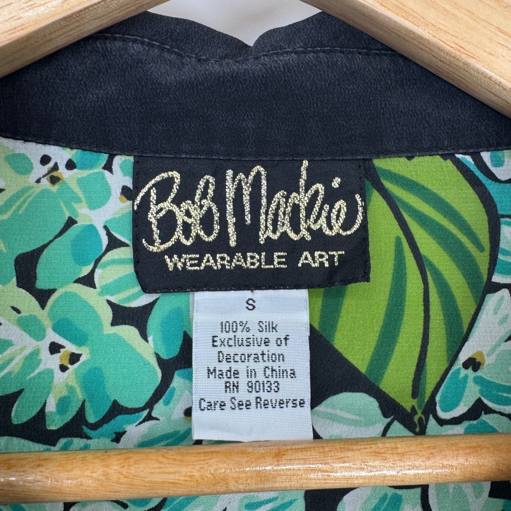 Vintage Bob Mackie Wearable Art Silk Blouse Black Green Beaded Sequin Small - Picture 5 of 16